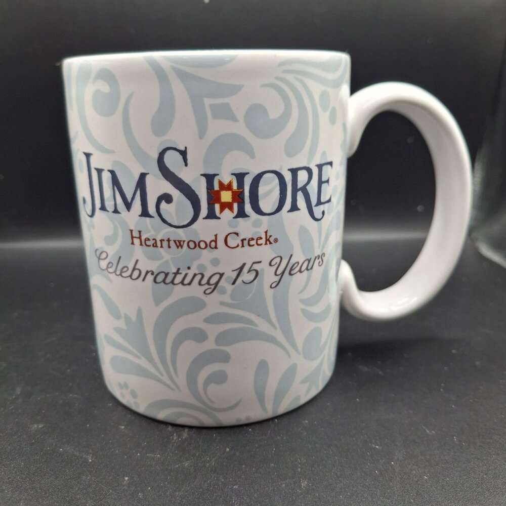 Jim Shore Heartwood Creek Celebrating 15 Years Coffee Mug Blue White Floral